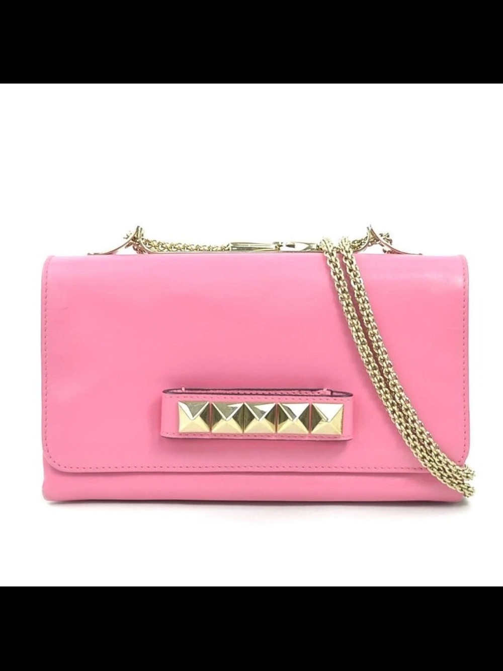 Valentino Garavani Pink Leather Crossbody with Gold Stud Chain